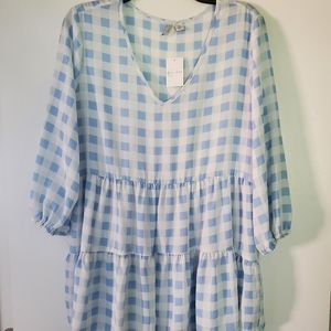 Blue checkered flowy blouse